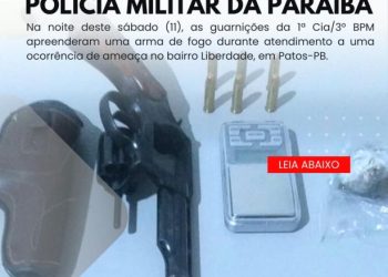 POLÍCIA MILITAR APREENDE ARMA DE FOGO NA NOITE DESTE SÁBADO, EM PATOS.