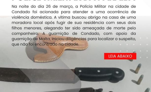 POLÍCIA MILITAR PRENDE ACUSADO DE AMEAÇA E PORTE ILEGAL DE ARMA DE FOGO NA CIDADE DE CONDADO