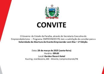 Nesta sexta (28) o programa Empreender-PB realizará às 9h30 no Garden Hotel, a solenidade de abertura do evento Empreender Com Elas –  1ª Edição.