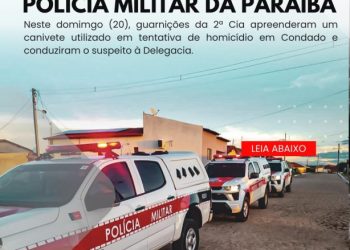 RESPOSTA RÁPIDA: POLÍCIA MILITAR APREENDE ARMA BRANCA E CONDUZ SUSPEITO DE TENTATIVA DE HOMICÍDIO EM CONDADO.