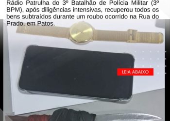 AÇÃO RÁPIDA: POLÍCIA MILITAR RECUPERA BENS ROUBADOS MINUTOS APÓS O CRIME, EM PATOS