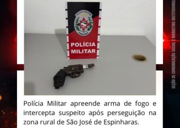 POLÍCIA MILITAR APREENDE ARMA DE FOGO APÓS PERSEGUIÇÃO NA ZONA RURAL DE SÃO JOSÉ DE ESPINHARAS.