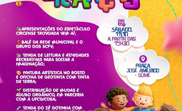 Sábado Animado: Prefeitura de Sumé celebra Dia das Crianças com programação especial