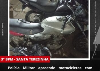 POLÍCIA MILITAR APREENDE MOTOCICLETAS COM SINAIS IDENTIFICADORES ADULTERADOS EM SANTA TEREZINHA