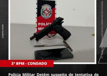 POLÍCIA MILITAR DETÉM SUSPEITO DE TENTATIVA DE ROUBO E APREENDE SIMULACRO EM CONDADO