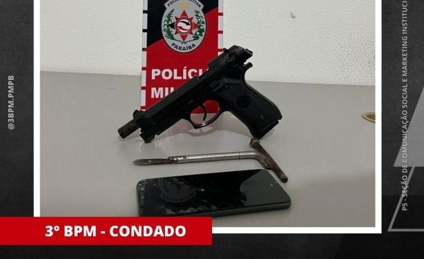 POLÍCIA MILITAR DETÉM SUSPEITO DE TENTATIVA DE ROUBO E APREENDE SIMULACRO EM CONDADO