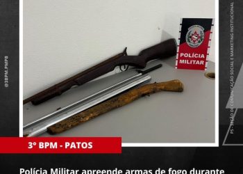 POLÍCIA MILITAR APREENDE ARMAS DE FOGO DURANTE AÇÃO NO DISTRITO DE SANTA GERTRUDES, EM PATOS