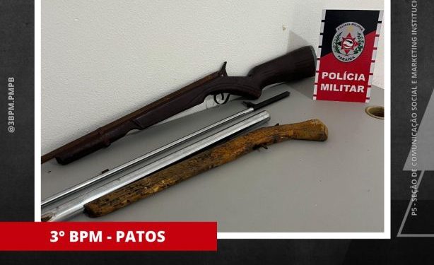 POLÍCIA MILITAR APREENDE ARMAS DE FOGO DURANTE AÇÃO NO DISTRITO DE SANTA GERTRUDES, EM PATOS