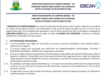 Editais do Concurso público da prefeitura de Campina Grande