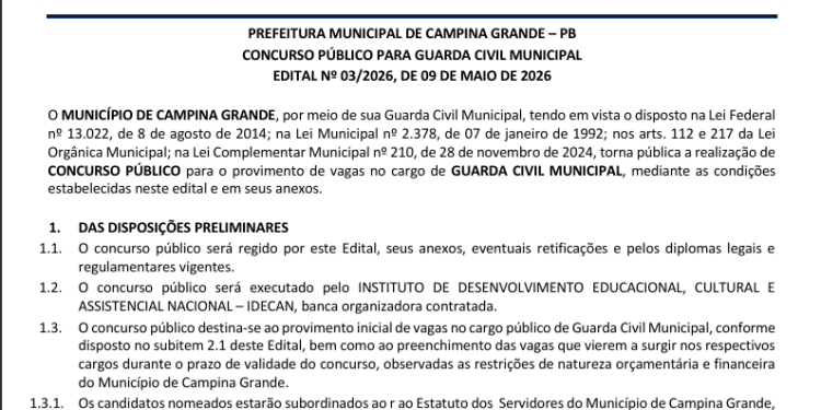 Editais do Concurso público da prefeitura de Campina Grande