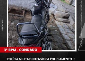 POLÍCIA MILITAR INTENSIFICA POLICIAMENTO E APREENDE MOTOCICLETA COM SINAIS IDENTIFICADORES ADULTERADOS EM CONDADO