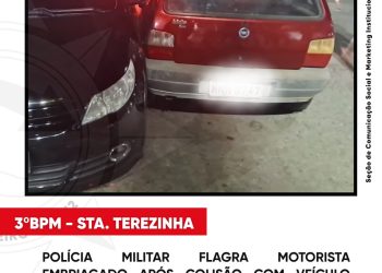 POLÍCIA MILITAR FLAGRA MOTORISTA EMBRIAGADO APÓS COLISÃO COM VEÍCULO ESTACIONADO EM SANTA TEREZINHA