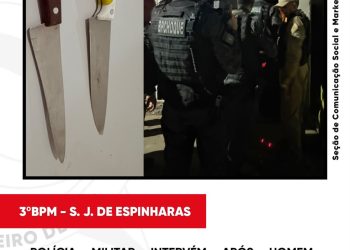 POLÍCIA MILITAR INTERVÉM APÓS HOMEM MANTER COMPANHEIRA SOB AMEAÇA DE MORTE COM FACA E AMEAÇAR POLICIAIS DURANTE OCORRÊNCIA DE VIOLÊNCIA DOMÉSTICA